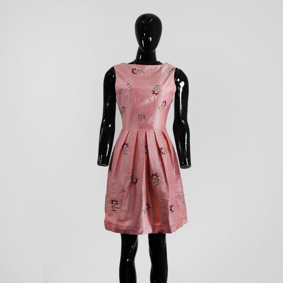 Vark M Floral Embroidered Pink A-Line Dress Summer Party - Picture 1 of 4